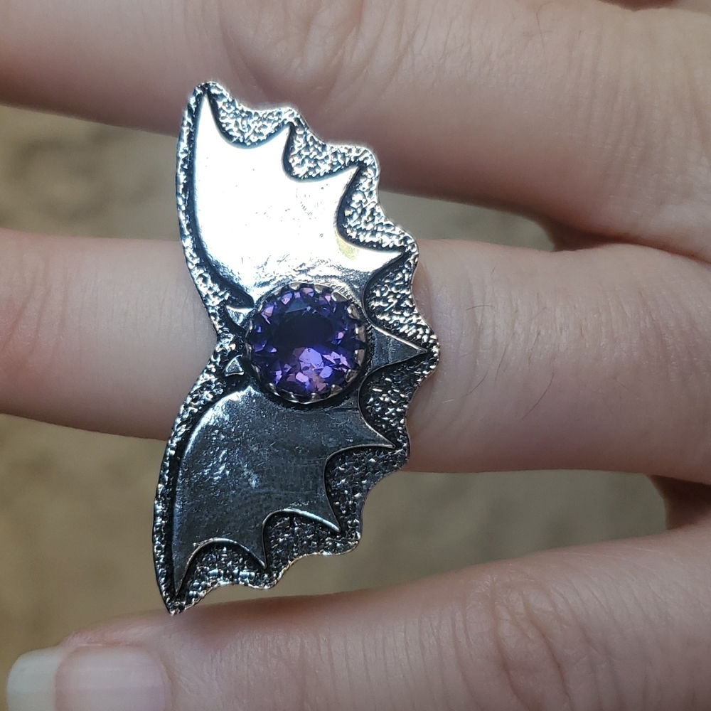 New Amethyst 925 Silver Bat Ring.